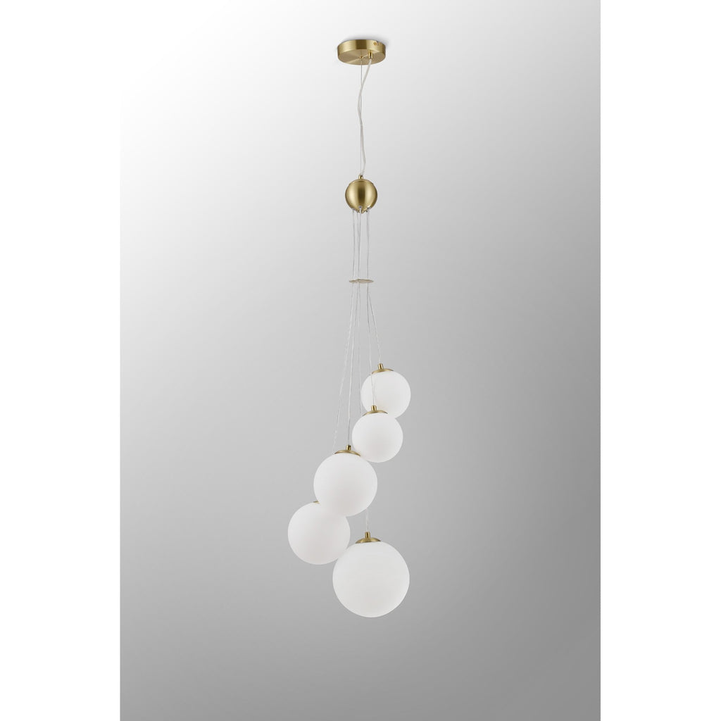 NL9321/OP9 Prague 5 Light Pendant Satin Gold Opal