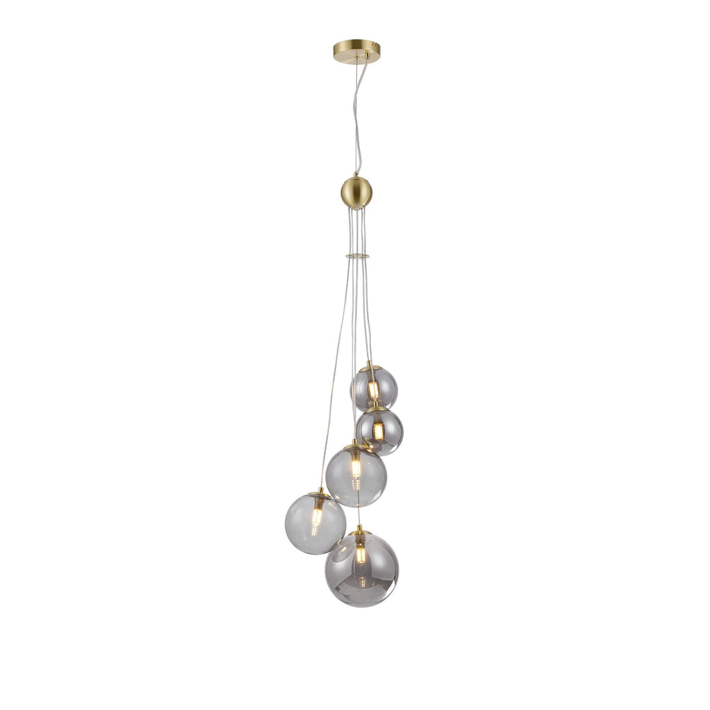 NL9321/SM9 Prague 5 Light Pendant Satin Gold Smoke Plated
