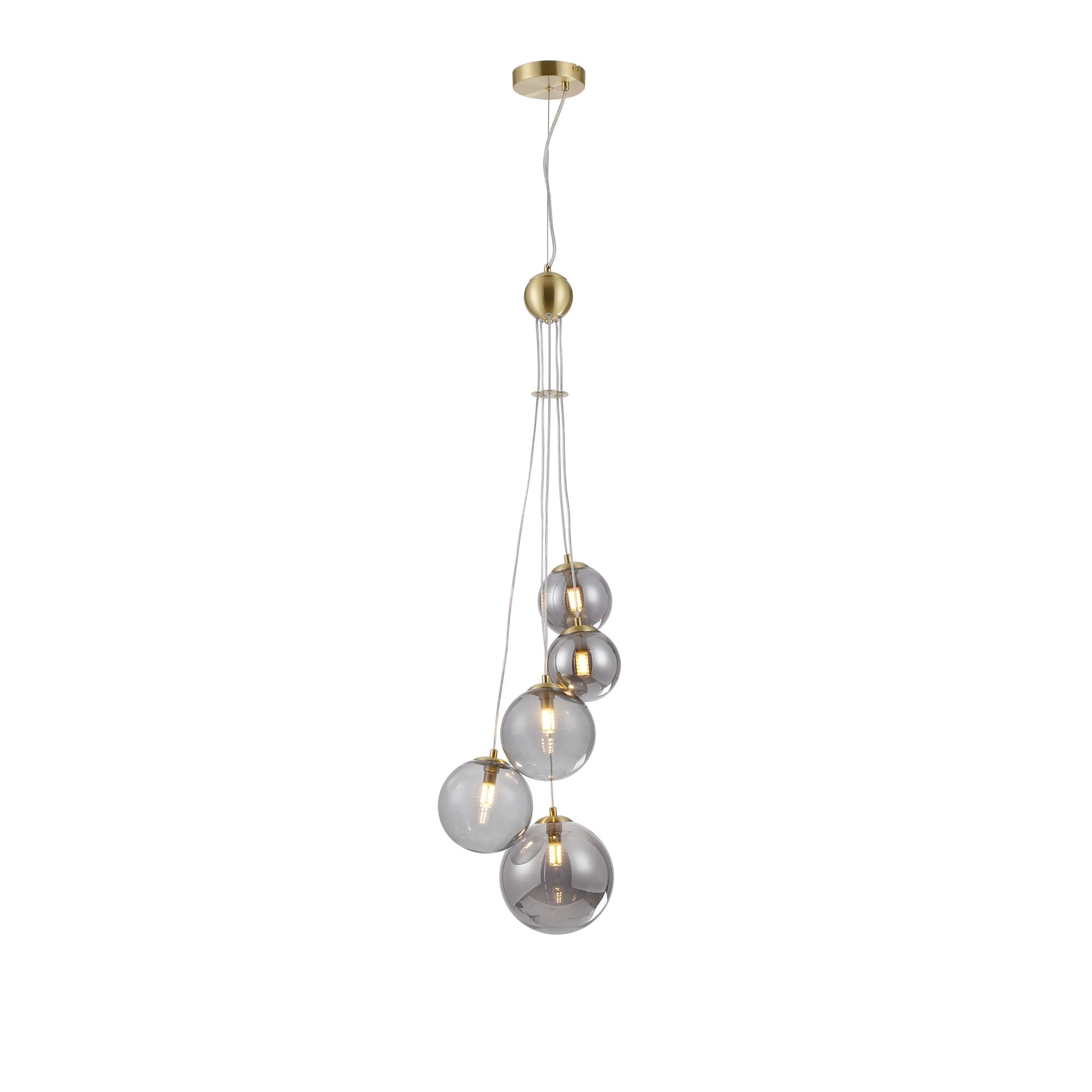 NL9321/SM9 Prague 5 Light Pendant Satin Gold Smoke Plated