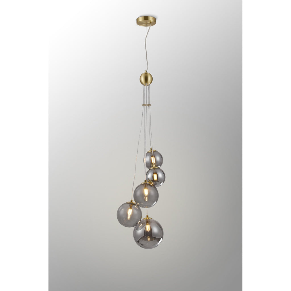 NL9321/SM9 Prague 5 Light Pendant Satin Gold Smoke Plated