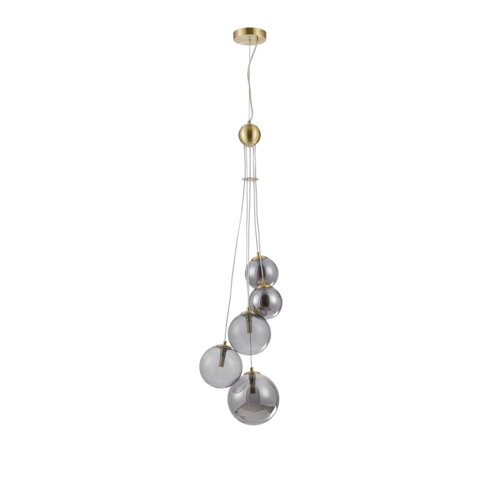 NL9321/SM9 Prague 5 Light Pendant Satin Gold Smoke Plated