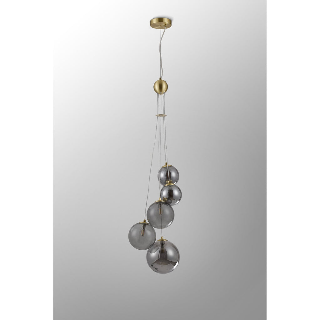 NL9321/SM9 Prague 5 Light Pendant Satin Gold Smoke Plated