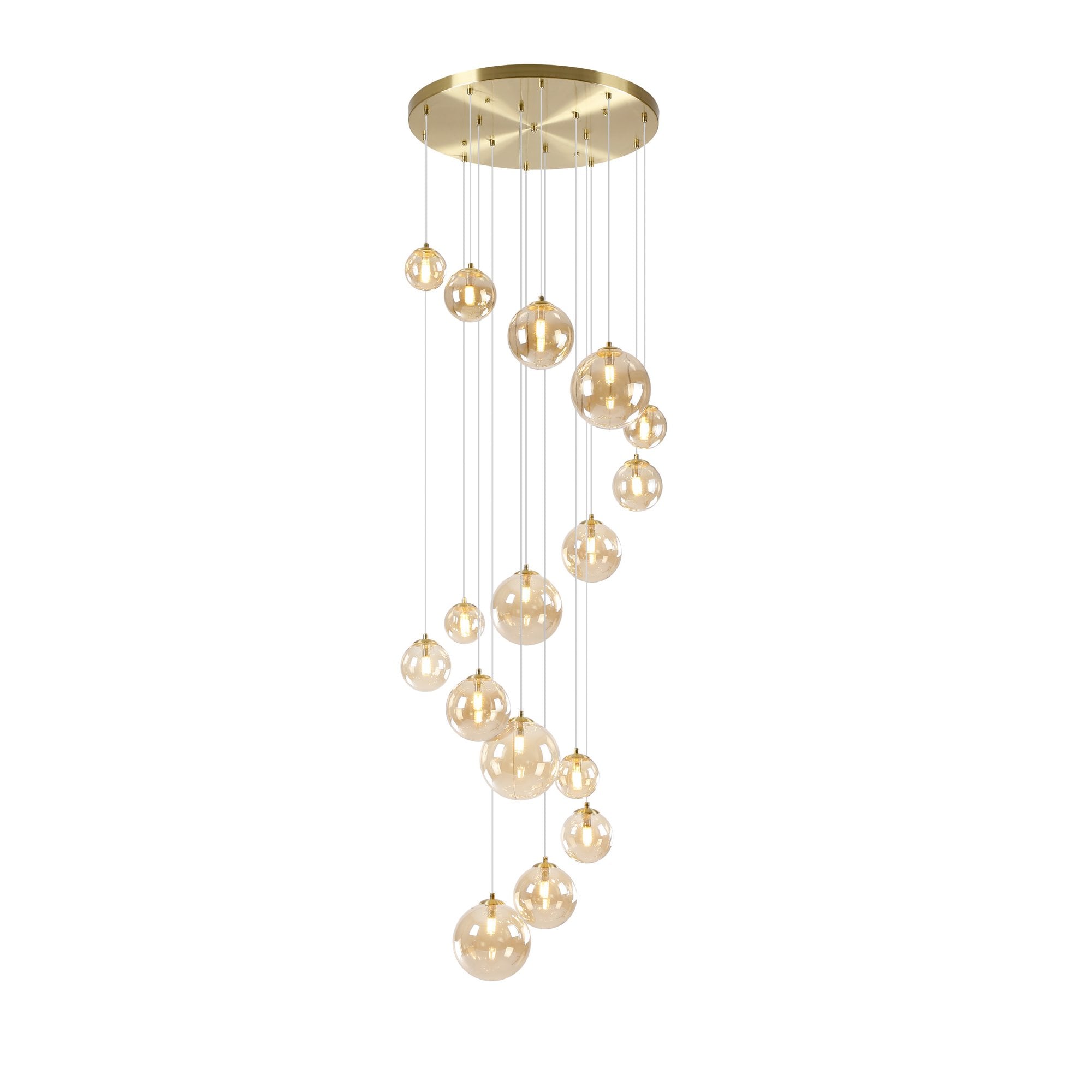 NL9322/AM9 Prague 16 Light Pendant Satin Gold Amber Plated