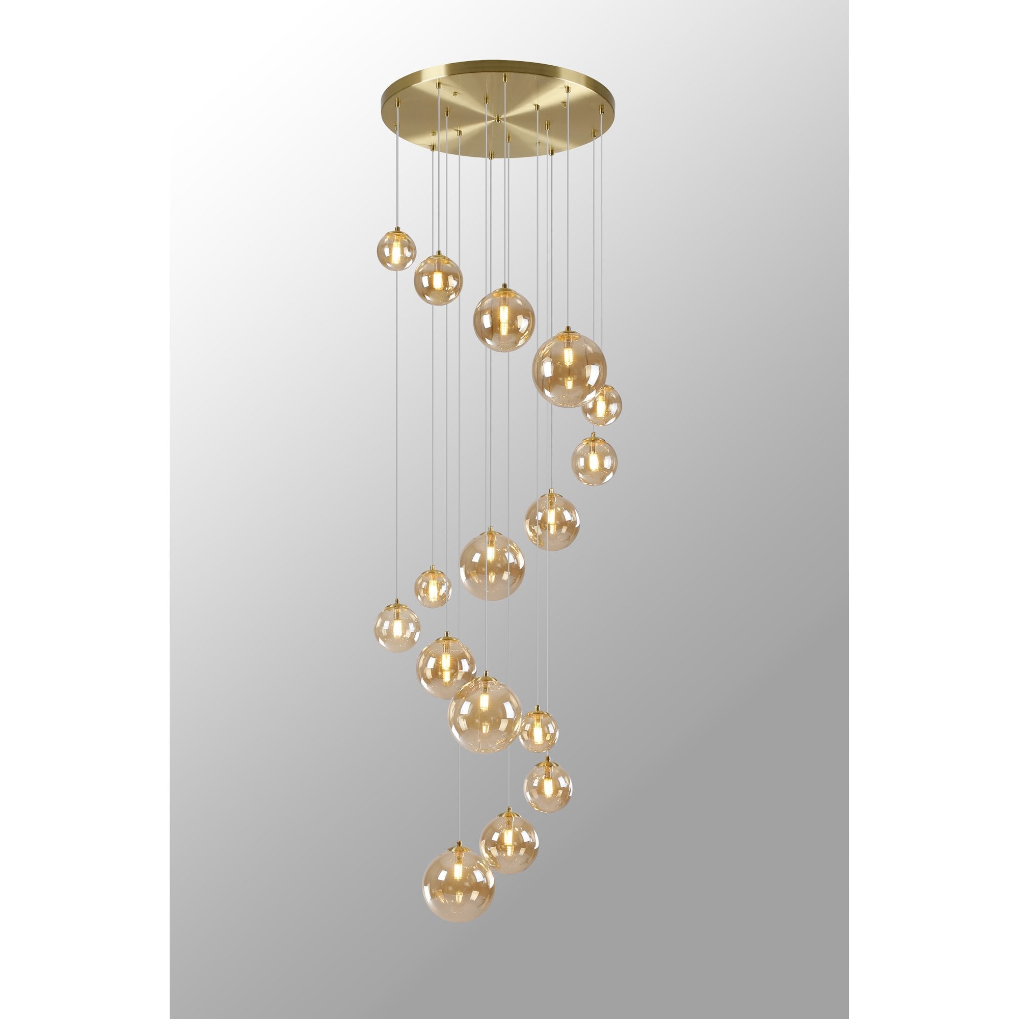 NL9322/AM9 Prague 16 Light Pendant Satin Gold Amber Plated