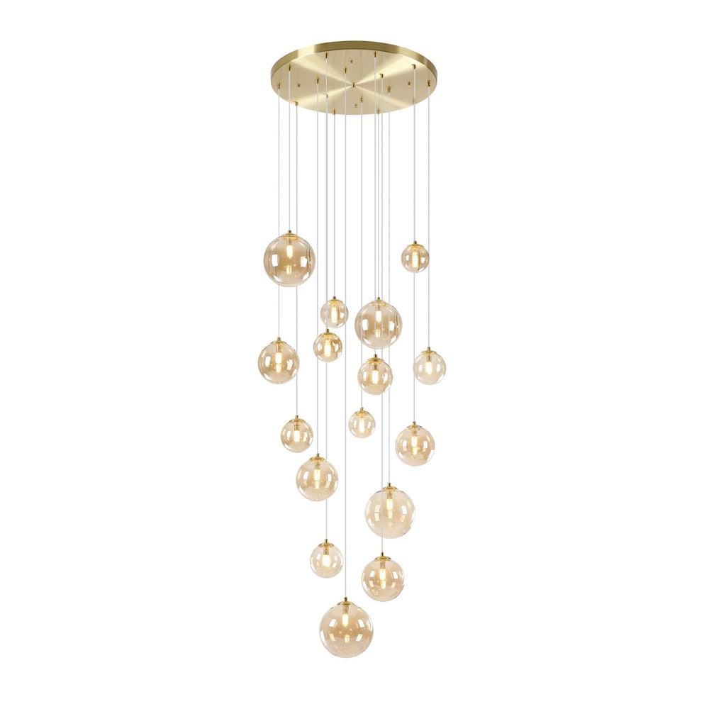 NL9322/AM9 Prague 16 Light Pendant Satin Gold Amber Plated