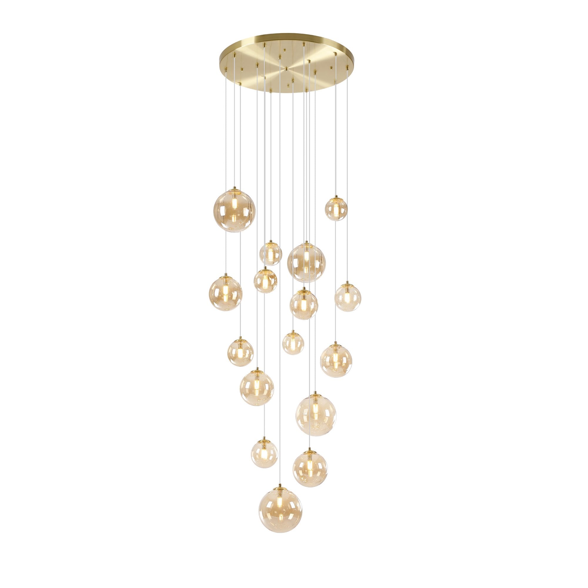 NL9322/AM9 Prague 16 Light Pendant Satin Gold Amber Plated