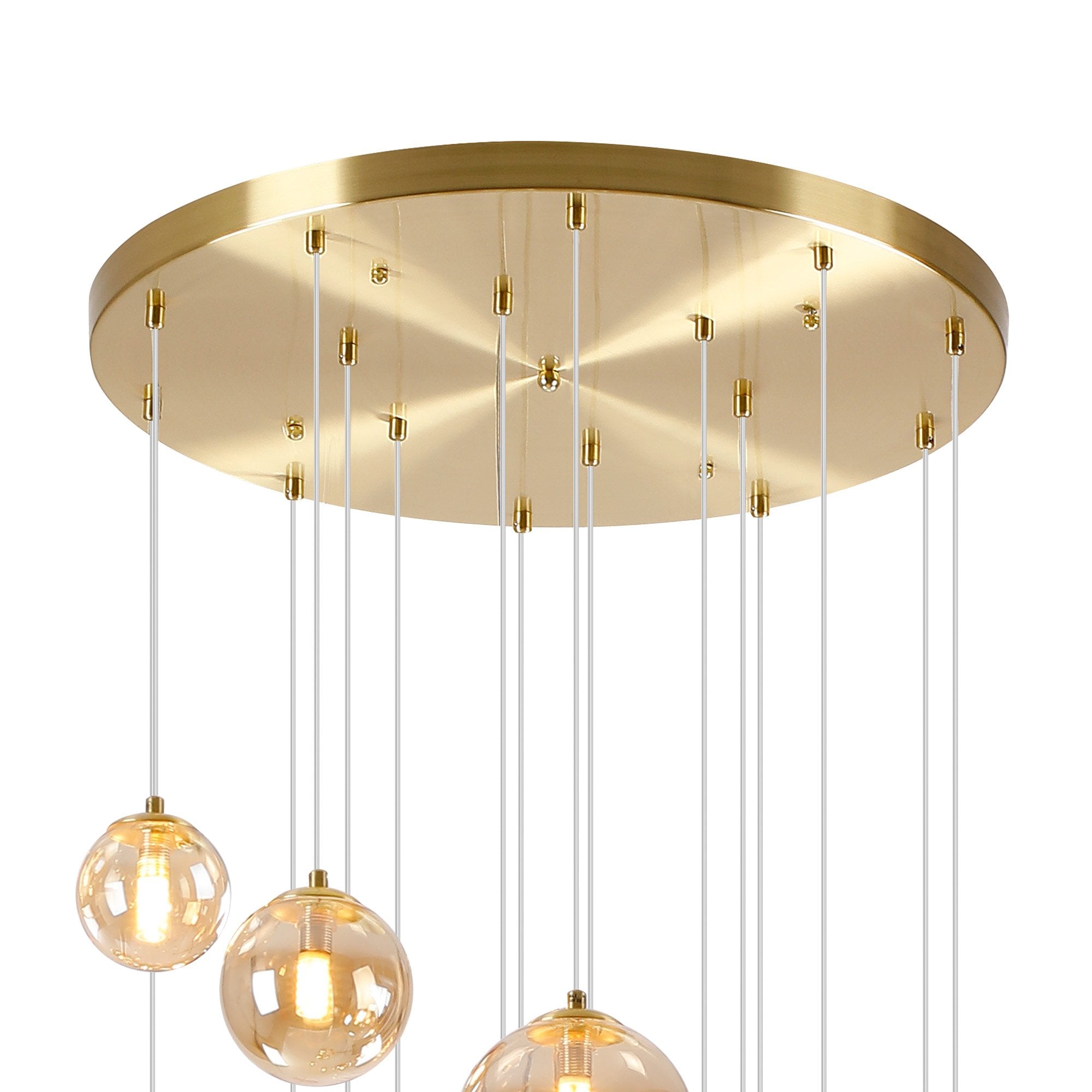 NL9322/AM9 Prague 16 Light Pendant Satin Gold Amber Plated