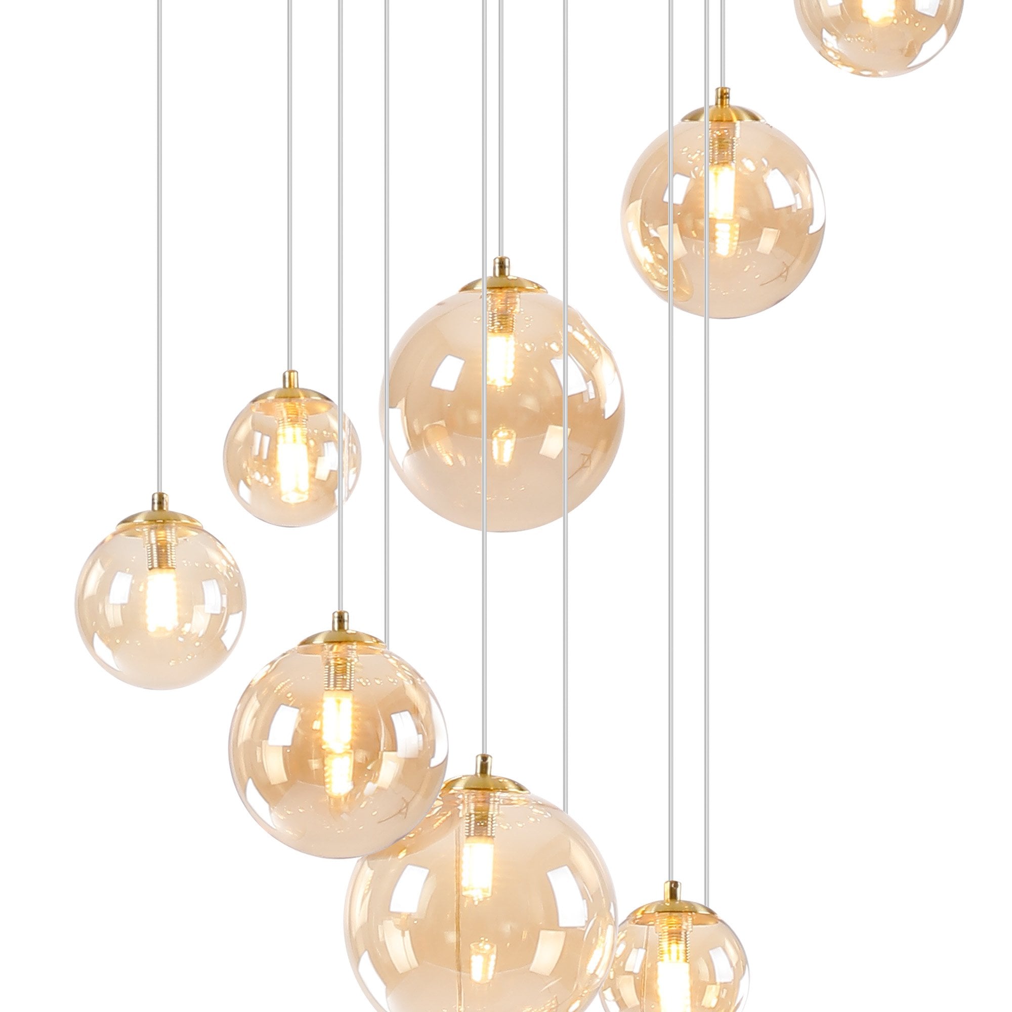 NL9322/AM9 Prague 16 Light Pendant Satin Gold Amber Plated