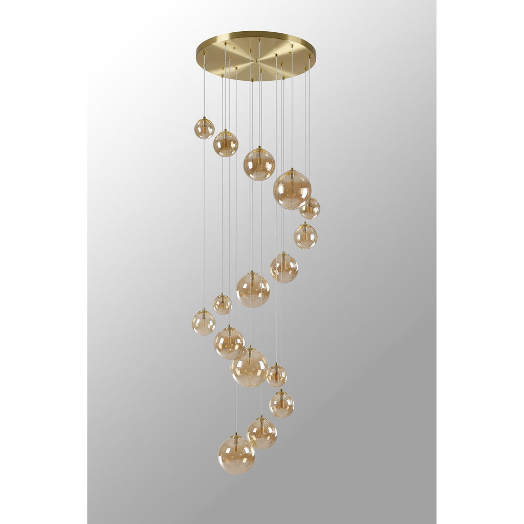 NL9322/AM9 Prague 16 Light Pendant Satin Gold Amber Plated