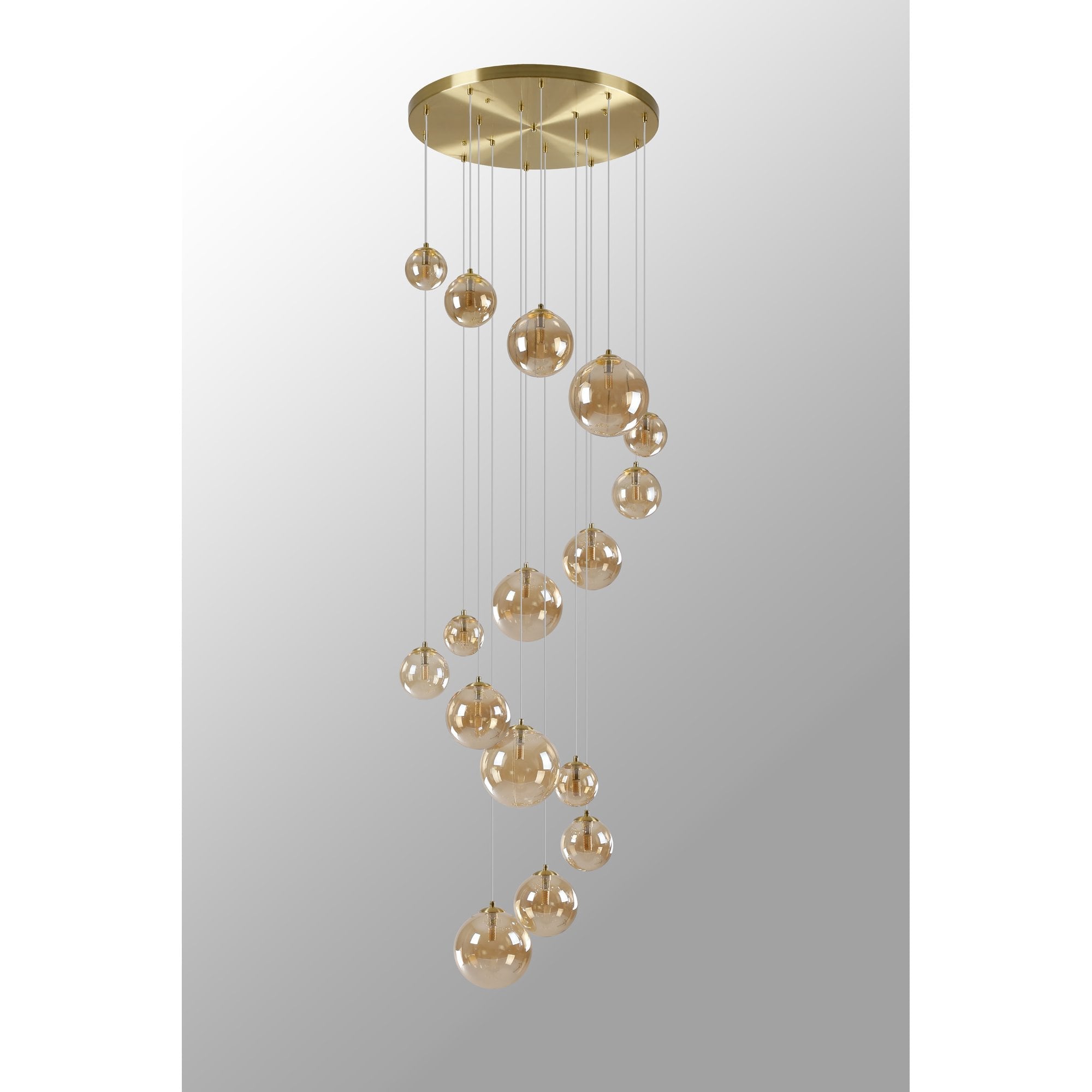 NL9322/AM9 Prague 16 Light Pendant Satin Gold Amber Plated