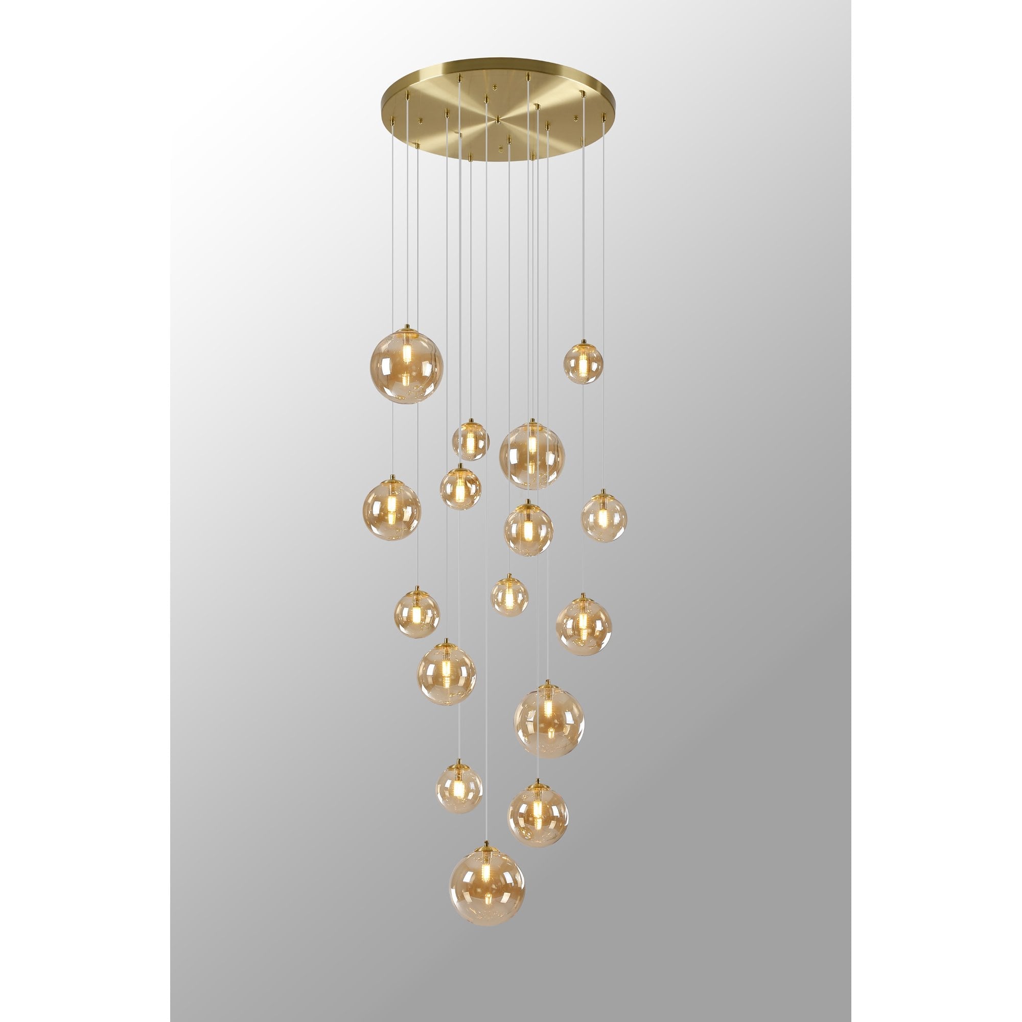 NL9322/AM9 Prague 16 Light Pendant Satin Gold Amber Plated