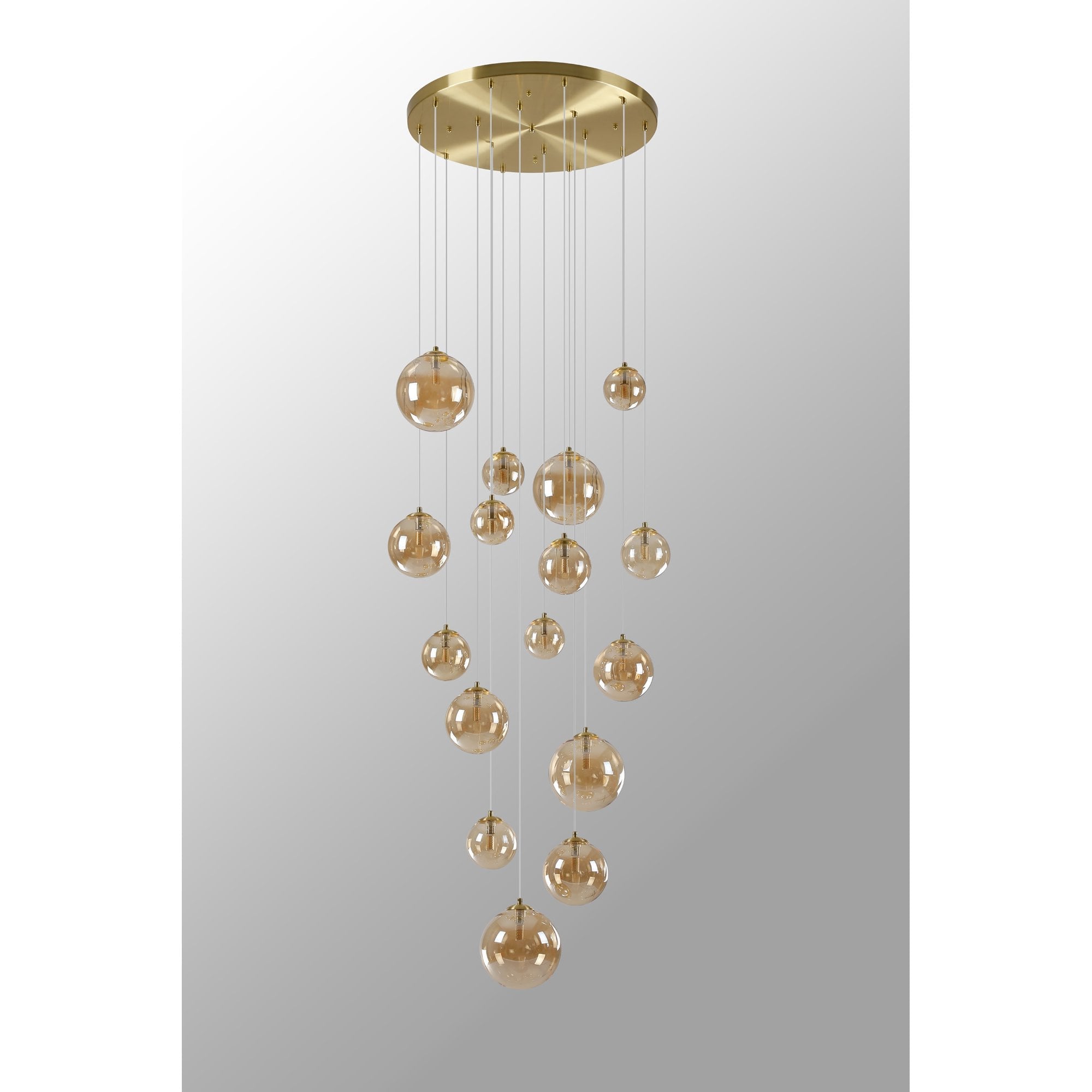 NL9322/AM9 Prague 16 Light Pendant Satin Gold Amber Plated