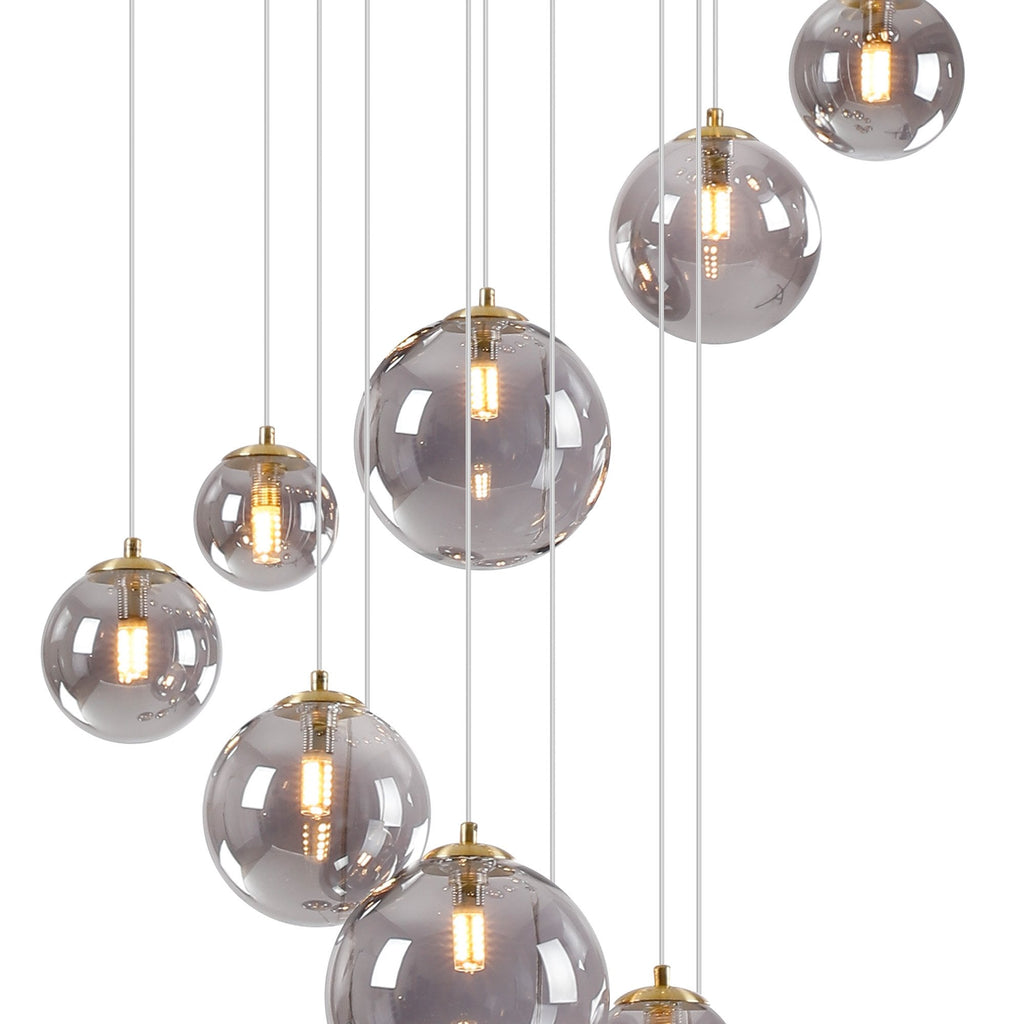 NL9322/SM9 Prague 16 Light Pendant Satin Gold Smoke Plated