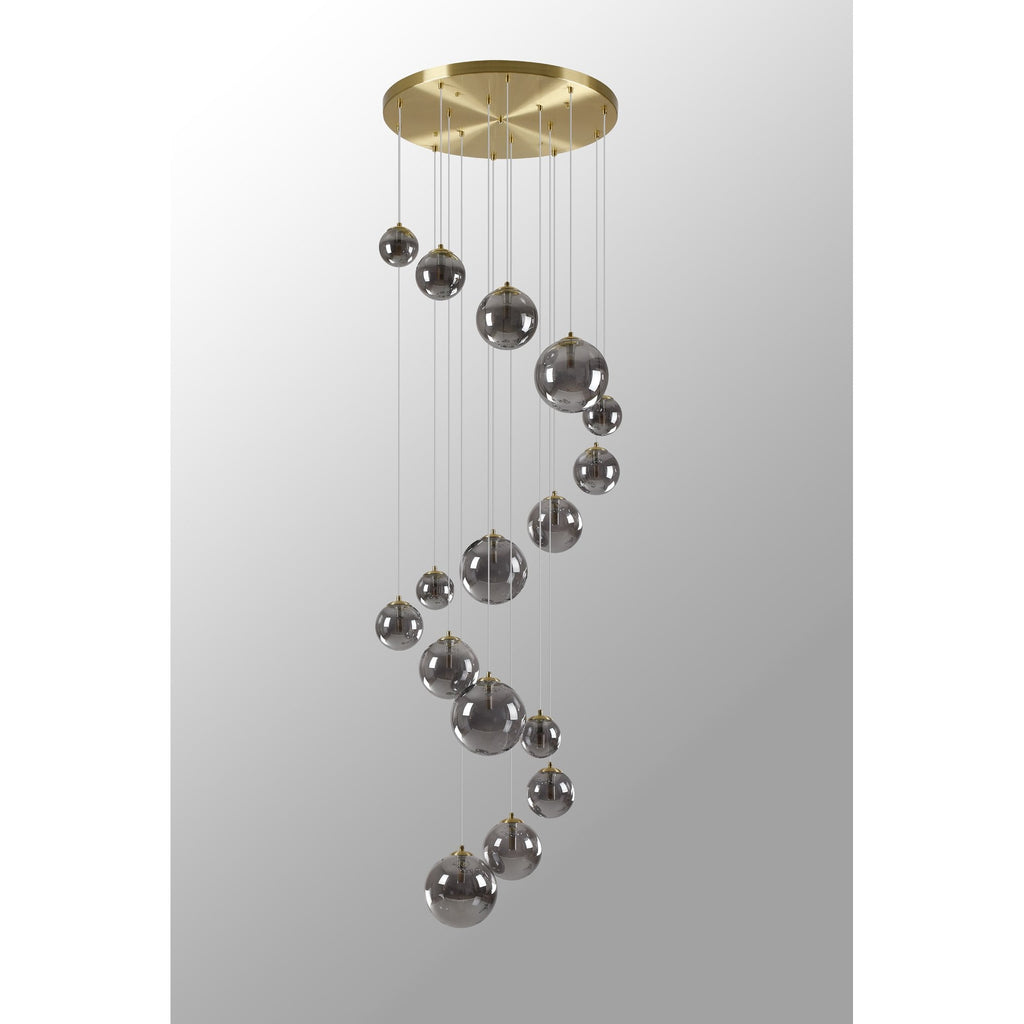 NL9322/SM9 Prague 16 Light Pendant Satin Gold Smoke Plated
