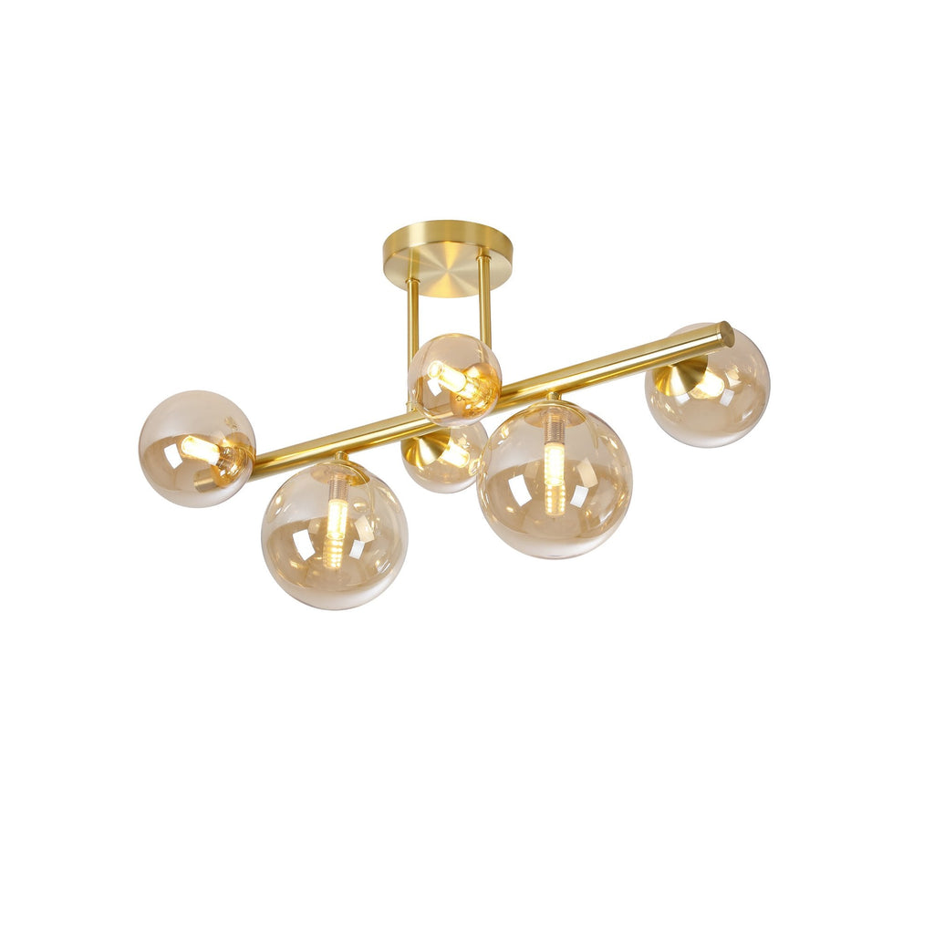 NL9323/AM9 Prague 6 Light Ceiling Light Satin Gold Amber Plated