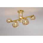 NL9323/AM9 Prague 6 Light Ceiling Light Satin Gold Amber Plated