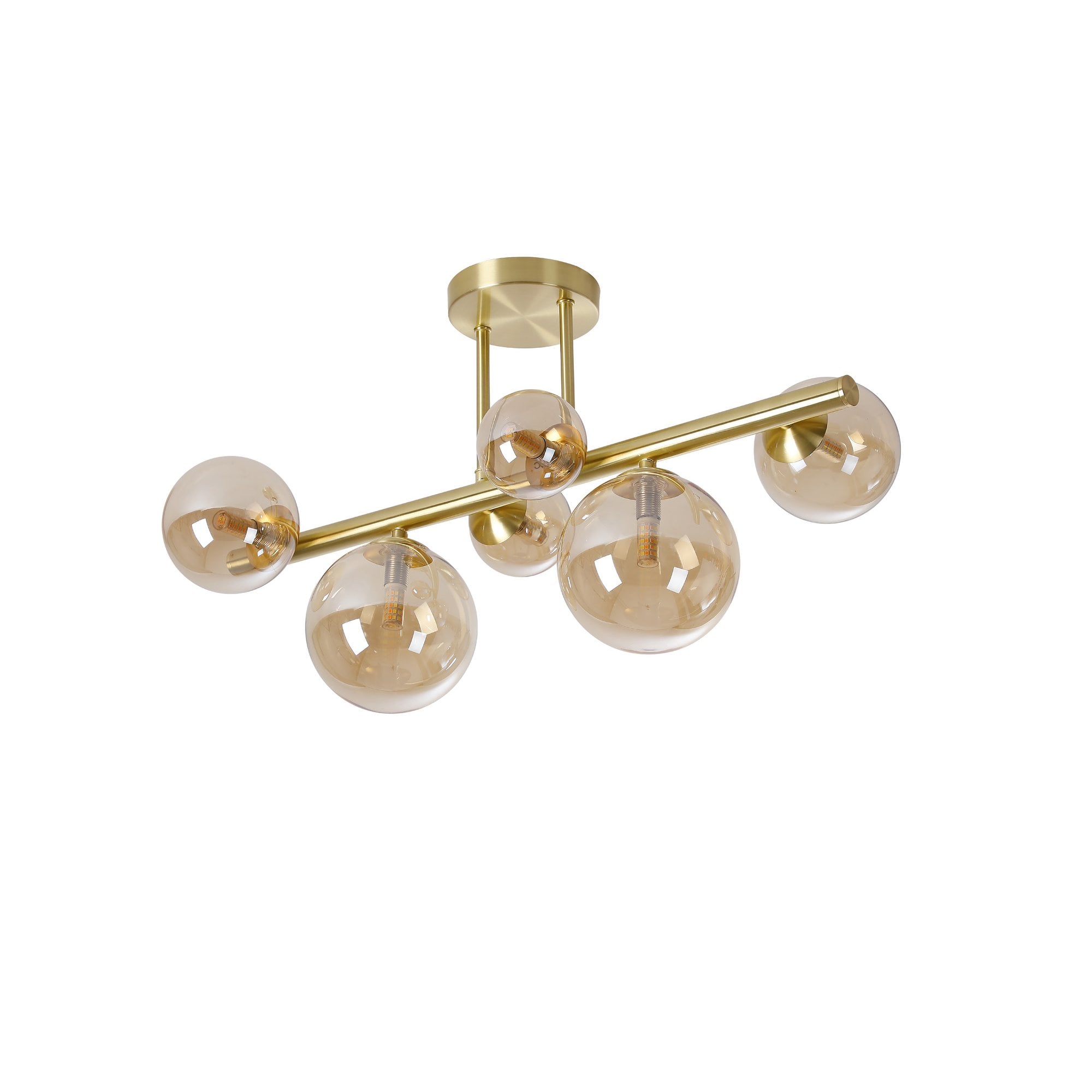 NL9323/AM9 Prague 6 Light Ceiling Light Satin Gold Amber Plated
