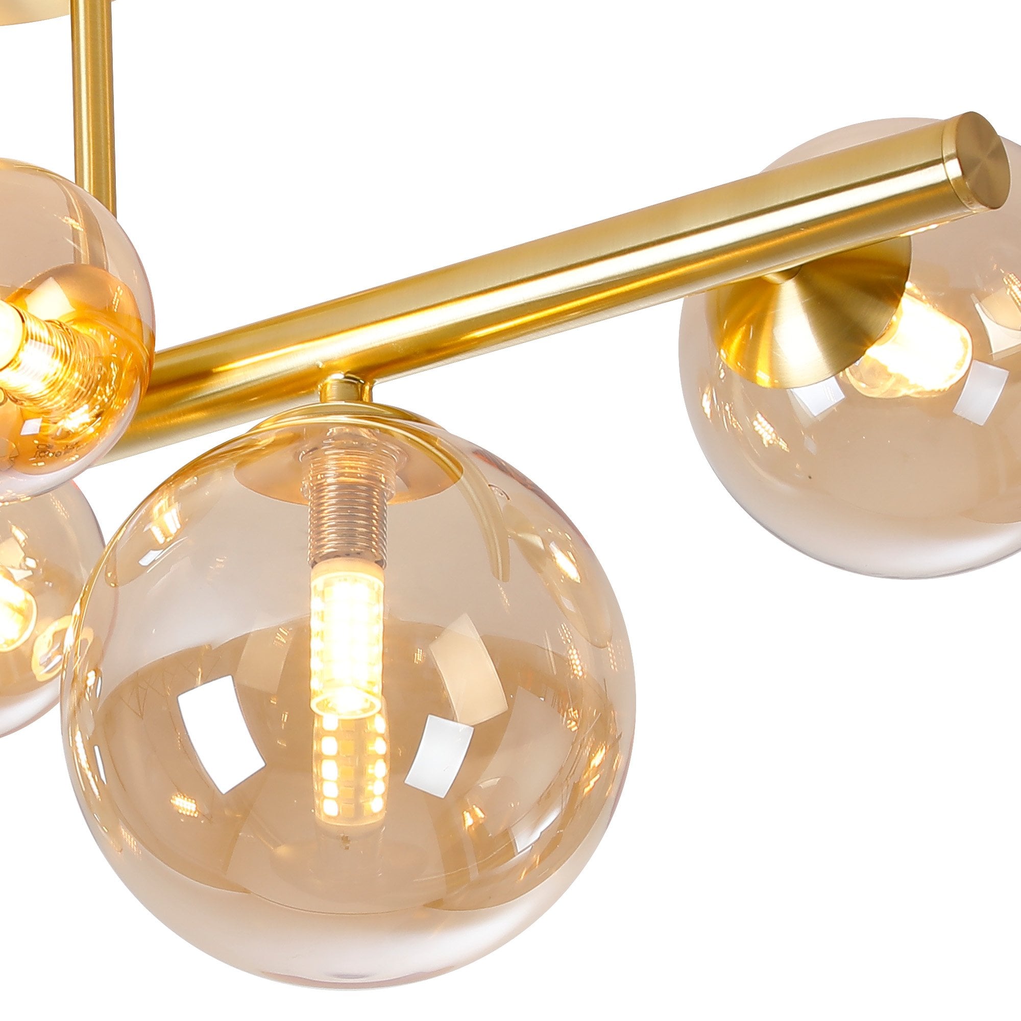 NL9323/AM9 Prague 6 Light Ceiling Light Satin Gold Amber Plated