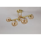 NL9323/AM9 Prague 6 Light Ceiling Light Satin Gold Amber Plated