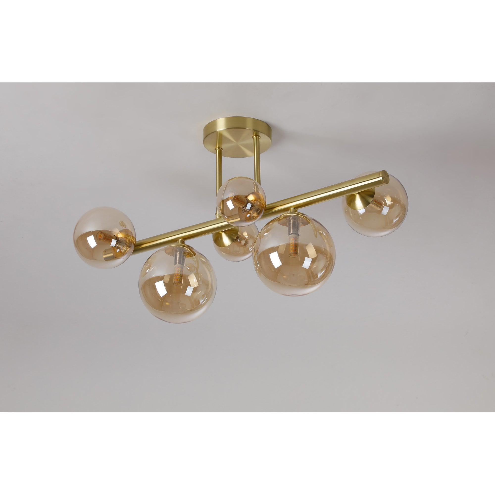 NL9323/AM9 Prague 6 Light Ceiling Light Satin Gold Amber Plated