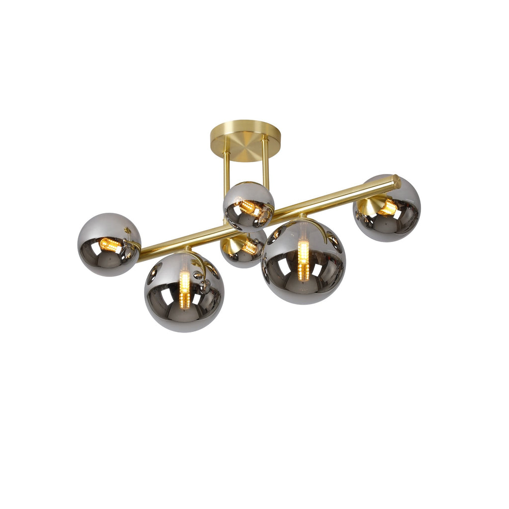 NL9323/CH9 Prague 6 Light Ceiling Light Satin Gold Chrome Plated