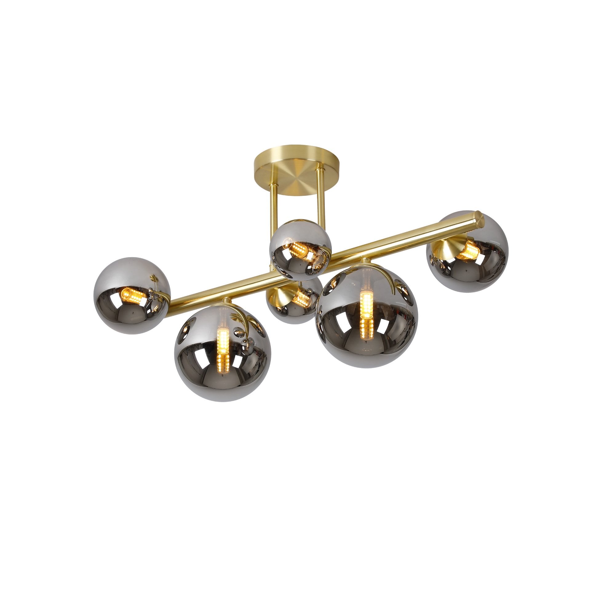 NL9323/CH9 Prague 6 Light Ceiling Light Satin Gold Chrome Plated
