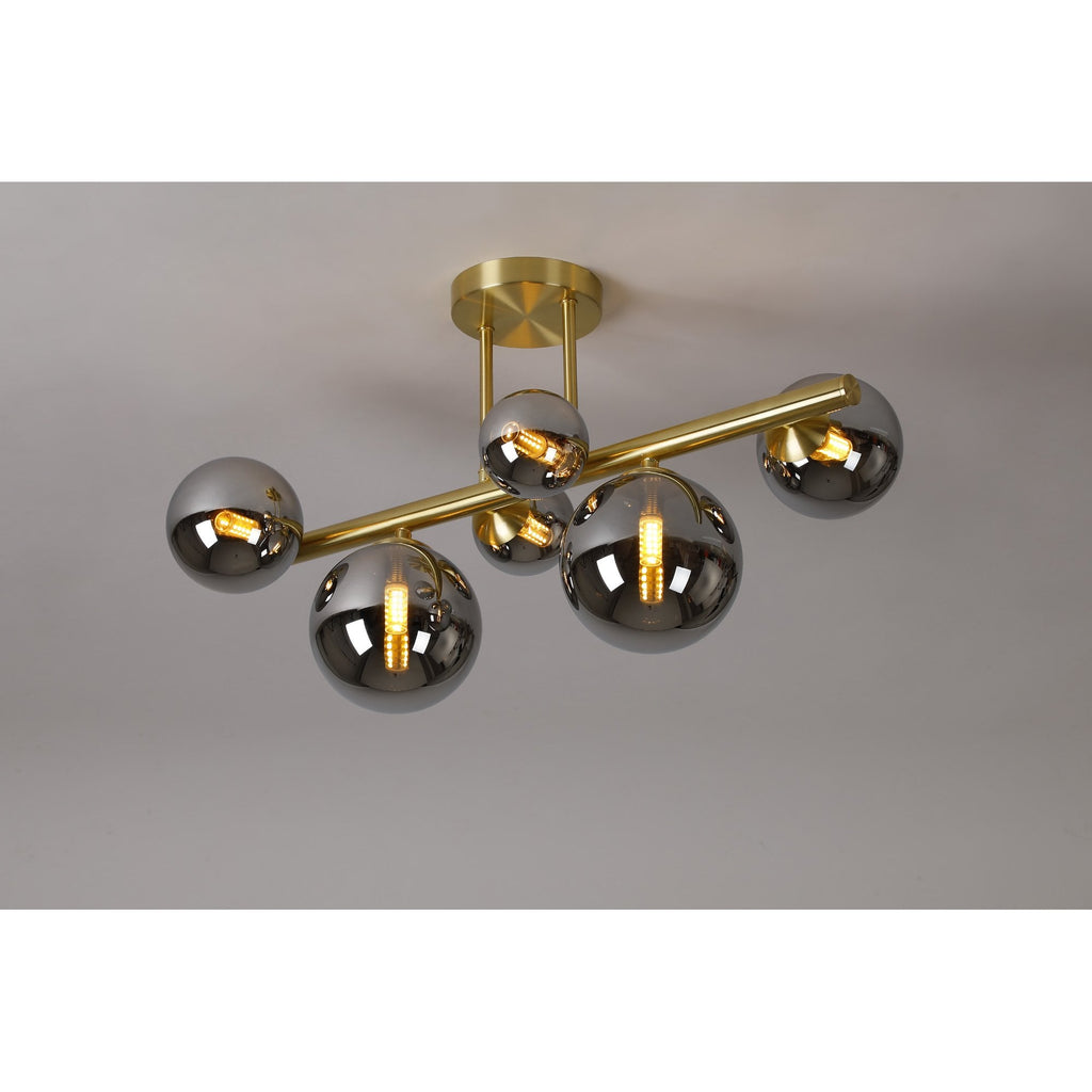 NL9323/CH9 Prague 6 Light Ceiling Light Satin Gold Chrome Plated