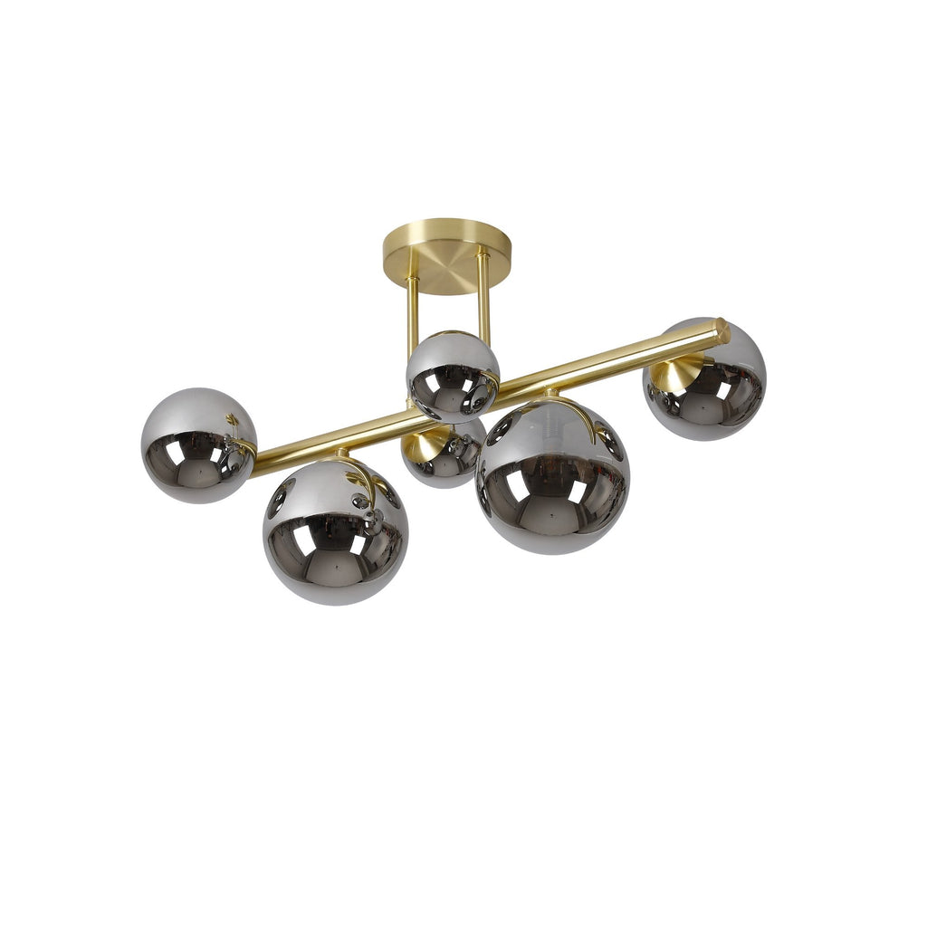 NL9323/CH9 Prague 6 Light Ceiling Light Satin Gold Chrome Plated