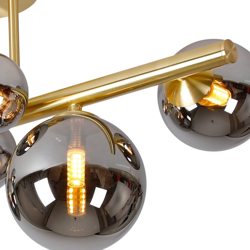 NL9323/CH9 Prague 6 Light Ceiling Light Satin Gold Chrome Plated