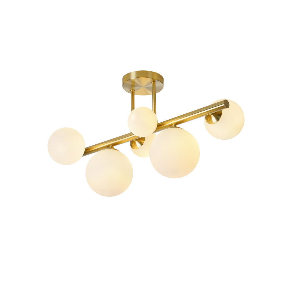 NL9323/OP9 Prague 6 Light Ceiling Light Satin Gold Opal