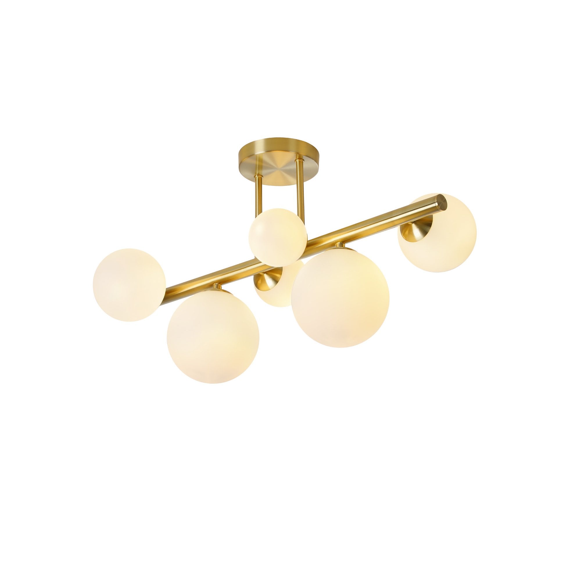 NL9323/OP9 Prague 6 Light Ceiling Light Satin Gold Opal