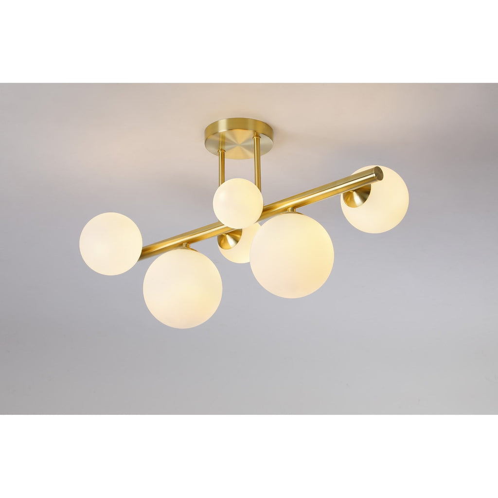 NL9323/OP9 Prague 6 Light Ceiling Light Satin Gold Opal