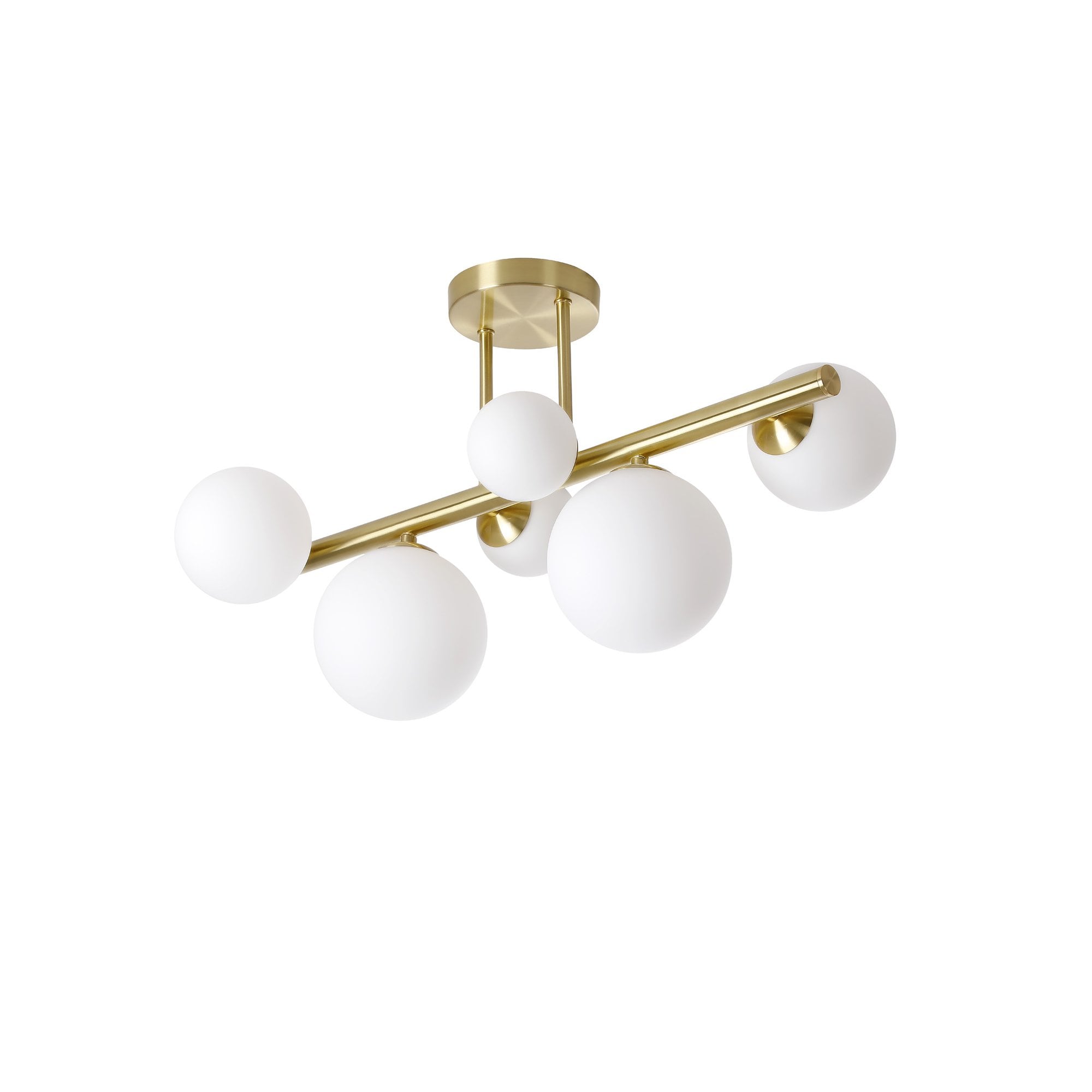 NL9323/OP9 Prague 6 Light Ceiling Light Satin Gold Opal