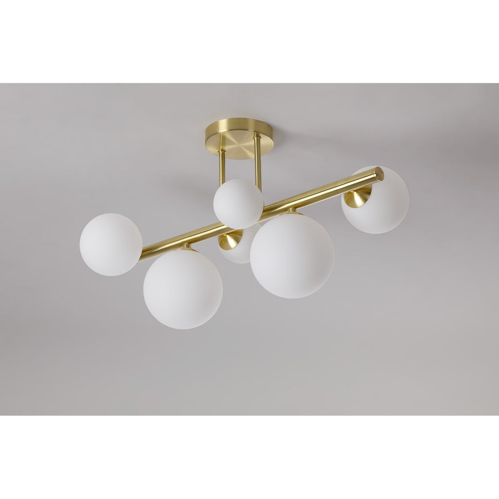 NL9323/OP9 Prague 6 Light Ceiling Light Satin Gold Opal