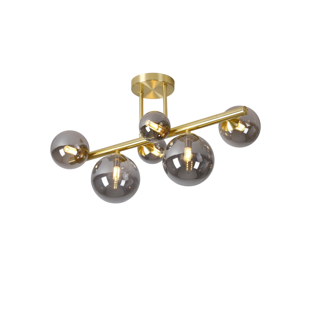 NL9323/SM9 Prague 6 Light Ceiling Light Satin Gold Smoke Plated