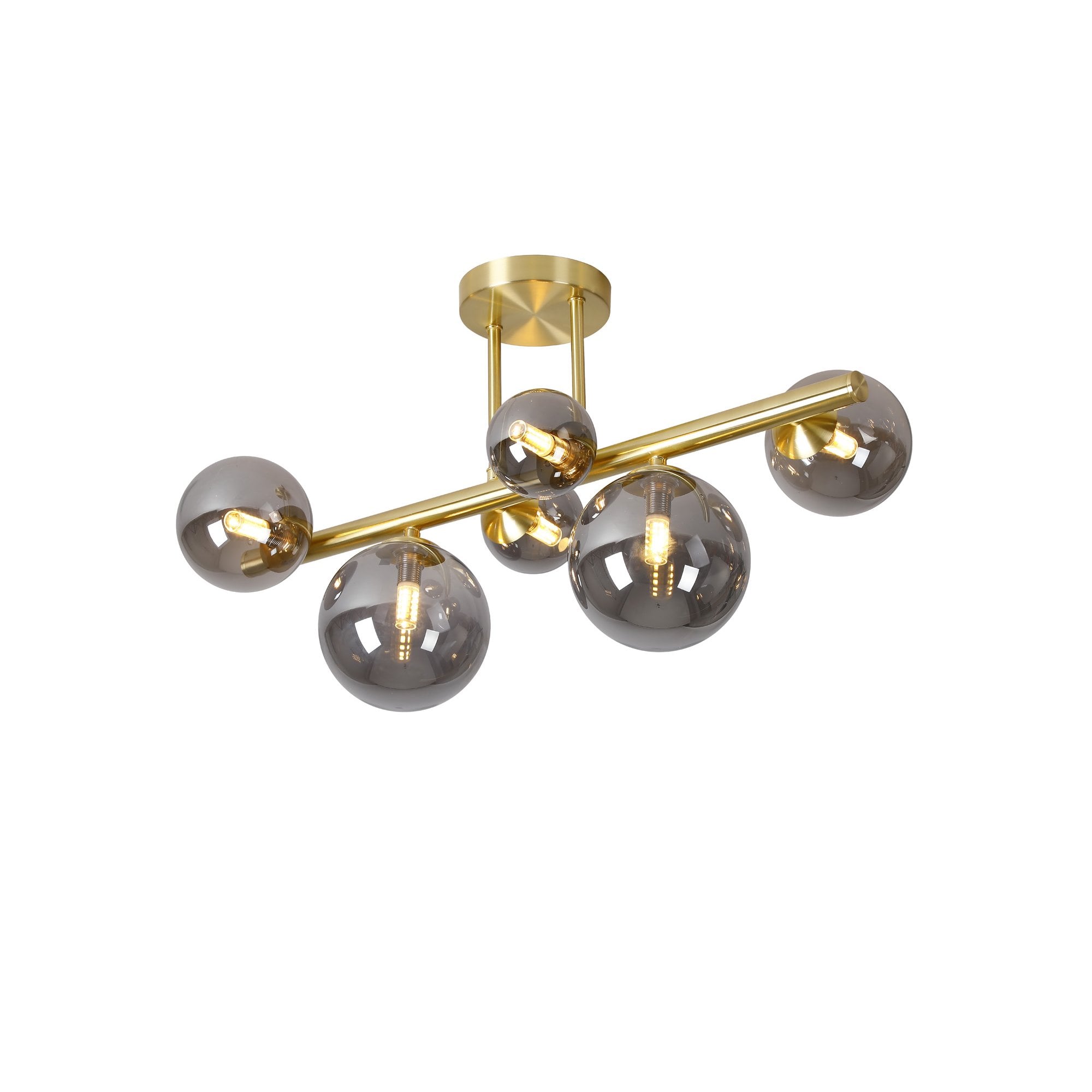 NL9323/SM9 Prague 6 Light Ceiling Light Satin Gold Smoke Plated