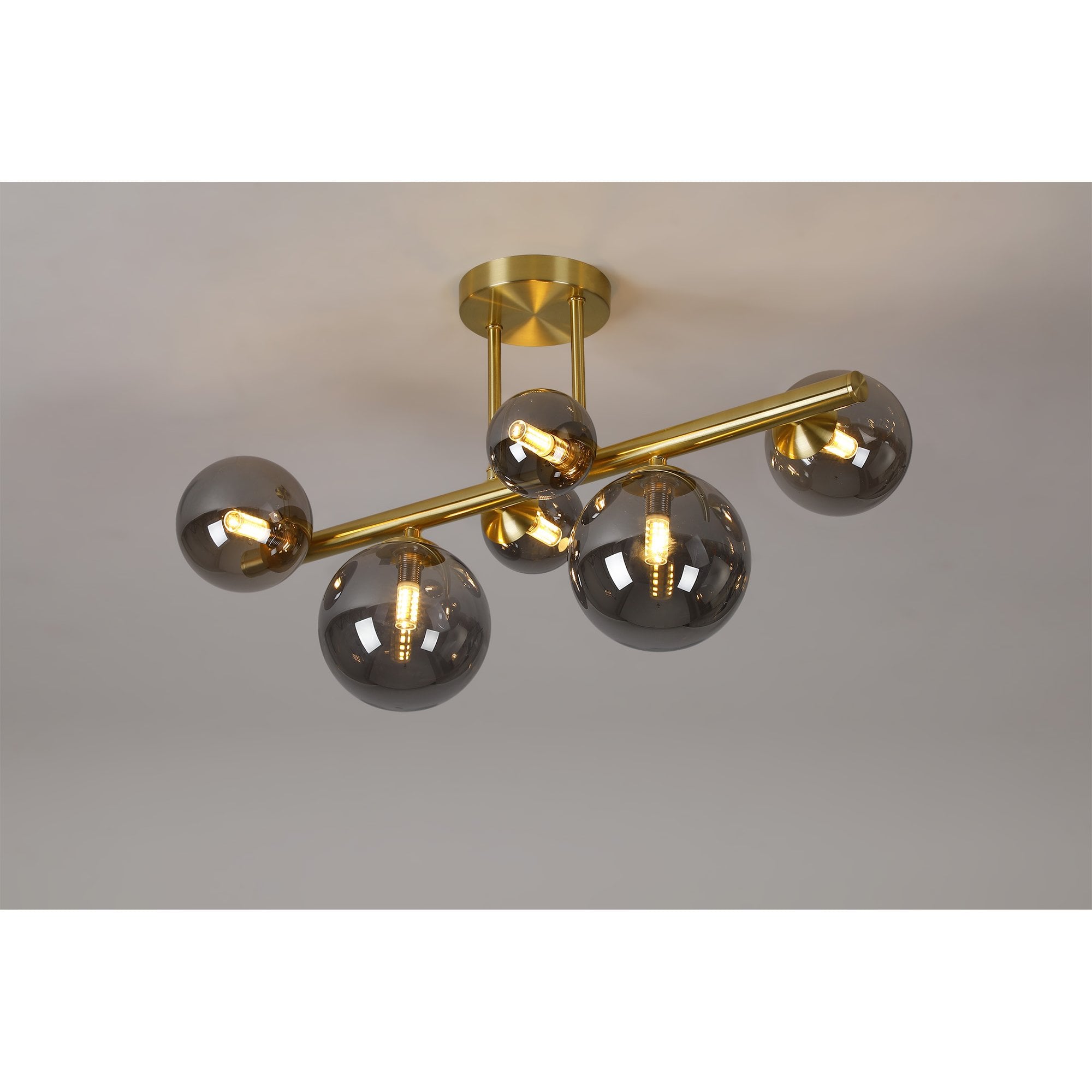NL9323/SM9 Prague 6 Light Ceiling Light Satin Gold Smoke Plated