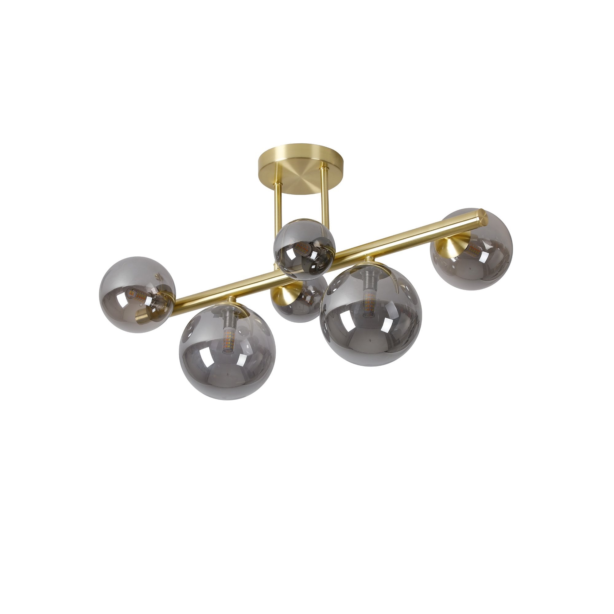 NL9323/SM9 Prague 6 Light Ceiling Light Satin Gold Smoke Plated