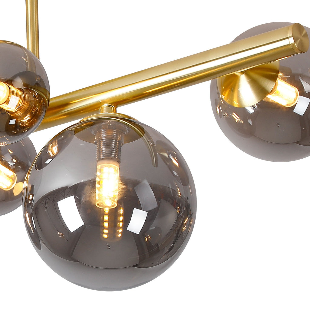 NL9323/SM9 Prague 6 Light Ceiling Light Satin Gold Smoke Plated