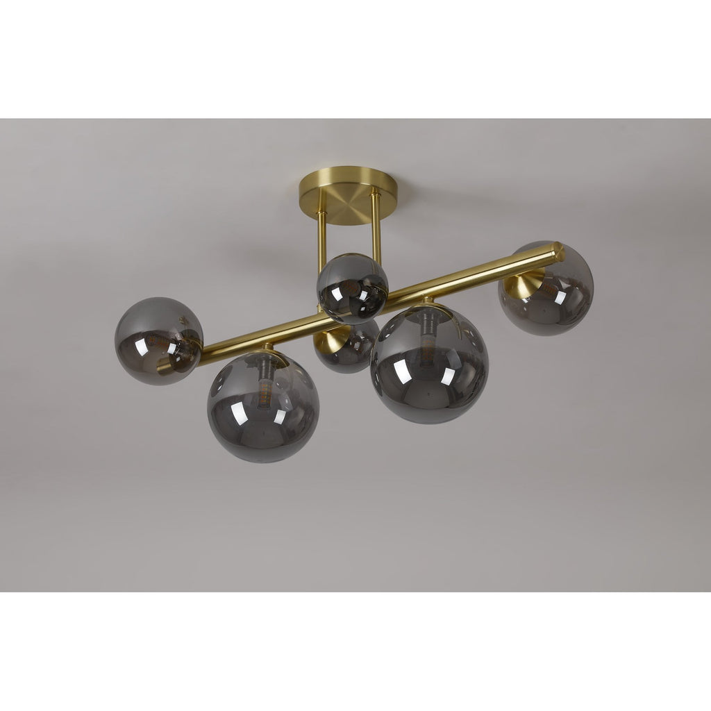 NL9323/SM9 Prague 6 Light Ceiling Light Satin Gold Smoke Plated