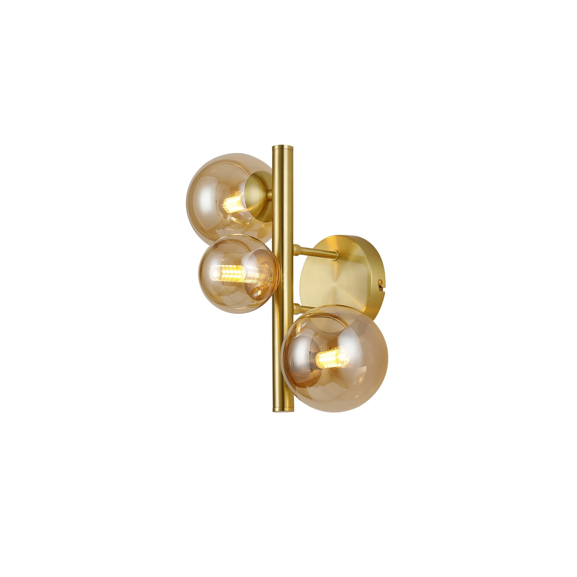 NL9324/AM9 Prague 3 Light Wall Light Satin Gold Amber Plated