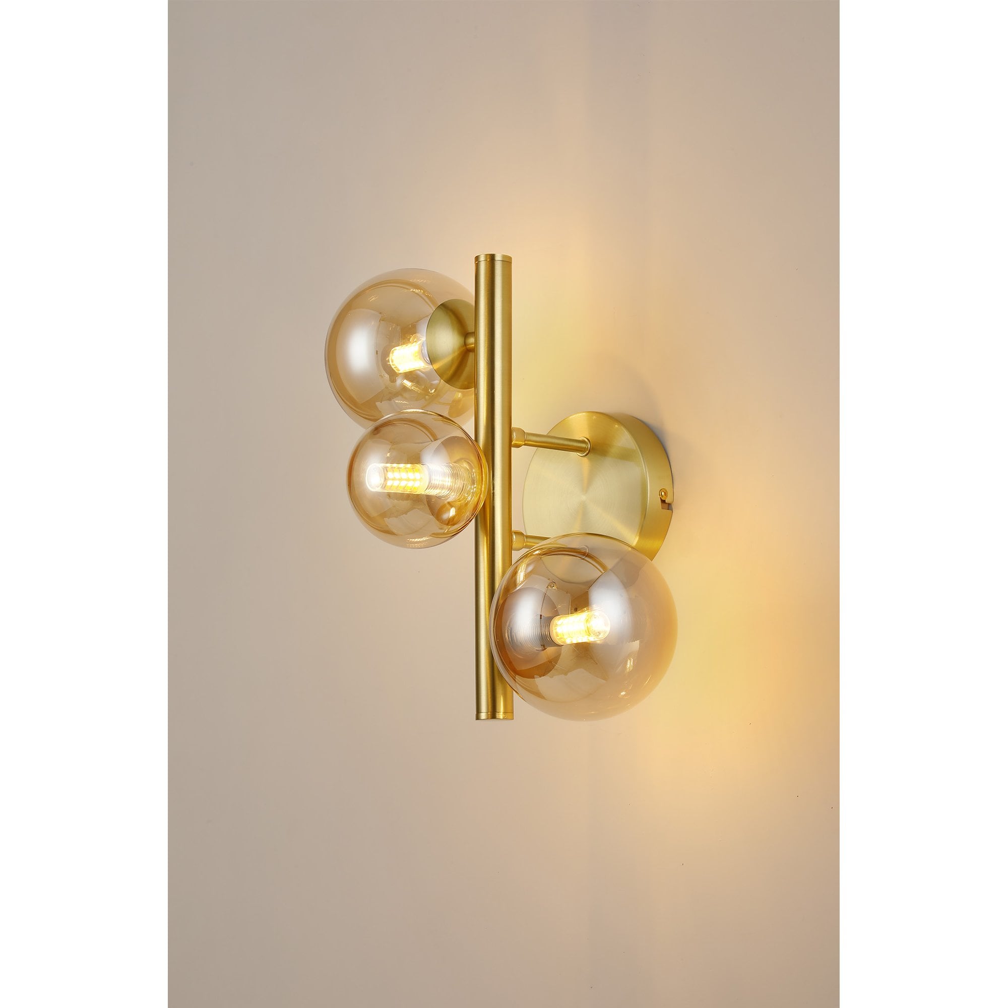 NL9324/AM9 Prague 3 Light Wall Light Satin Gold Amber Plated
