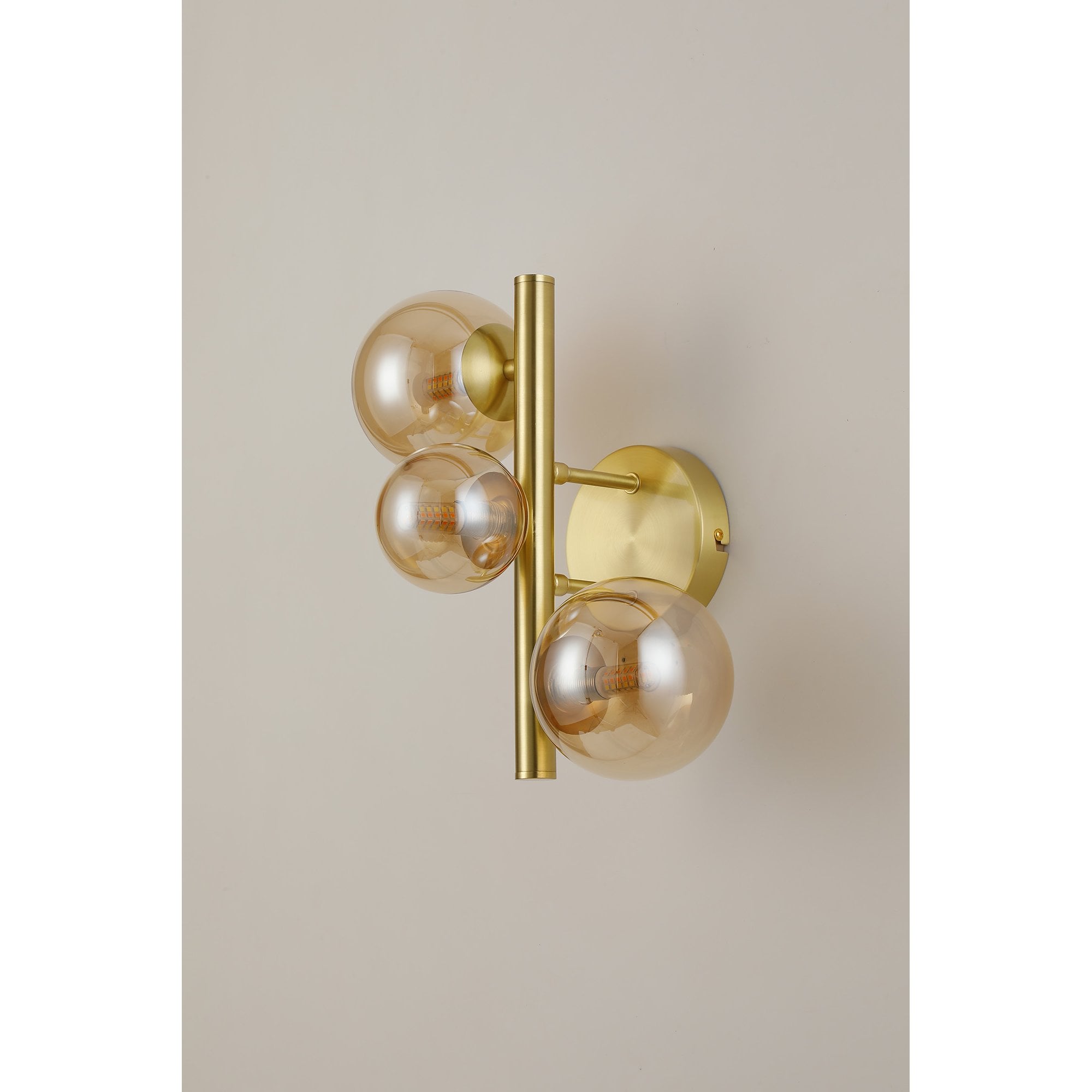 NL9324/AM9 Prague 3 Light Wall Light Satin Gold Amber Plated