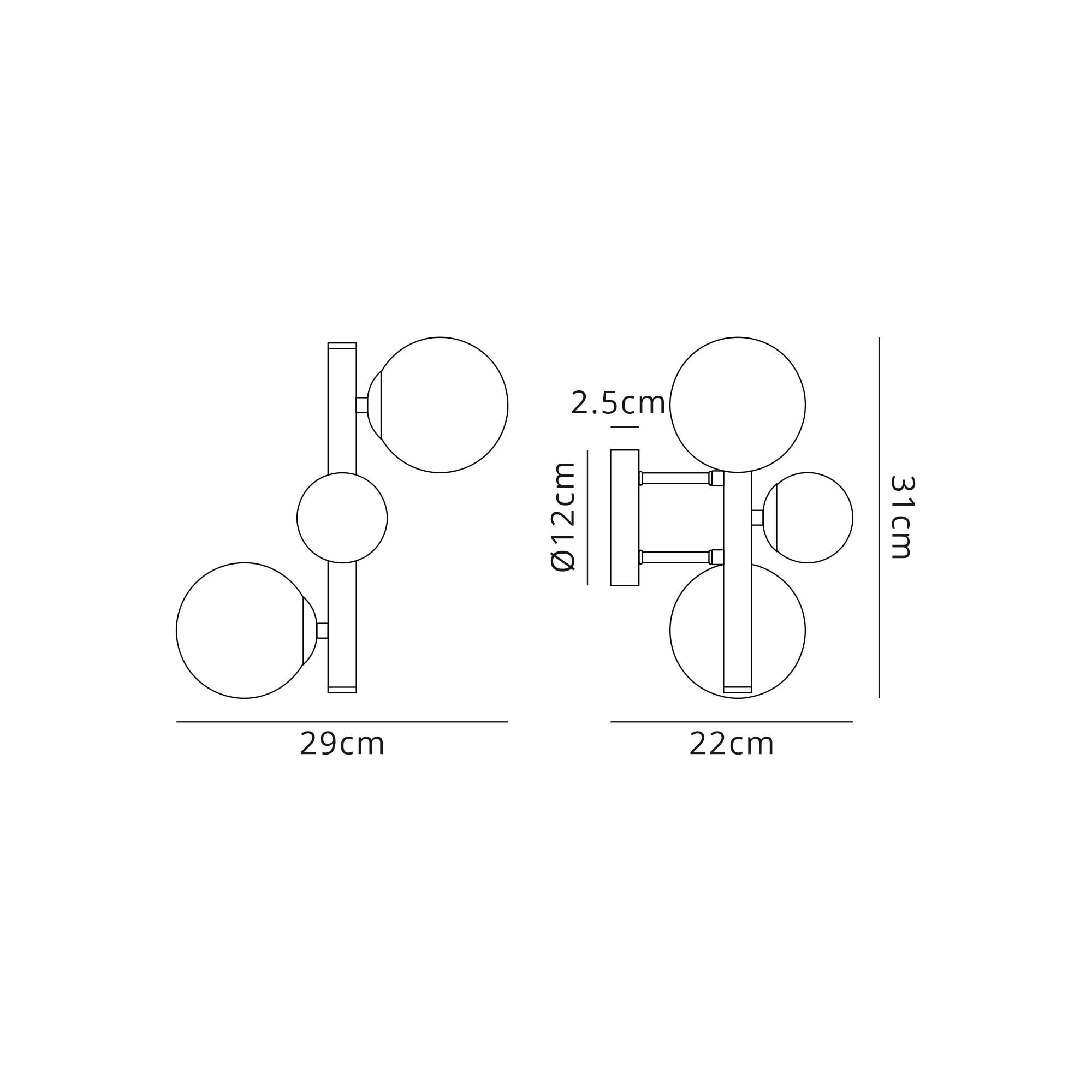 NL9324/CH9 Prague 3 Light Wall Light Satin Gold Chrome Plated