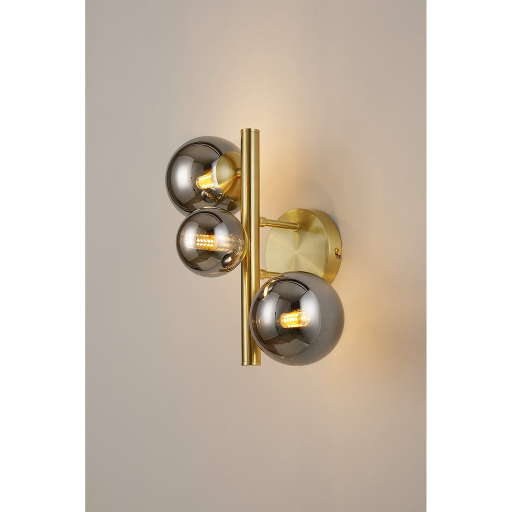 NL9324/CH9 Prague 3 Light Wall Light Satin Gold Chrome Plated