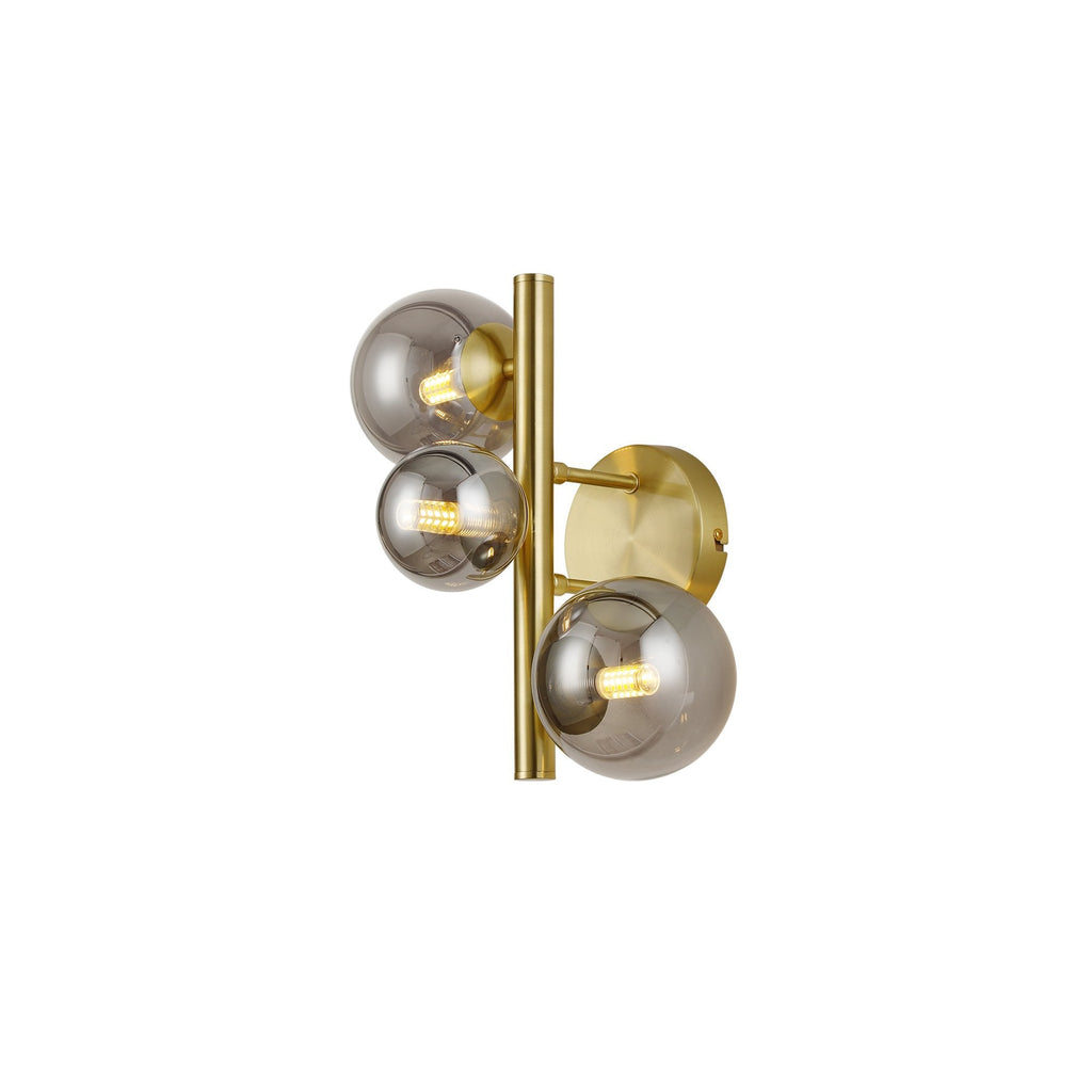 NL9324/SM9 Prague 3 Light Wall Light Satin Gold Smoke Plated