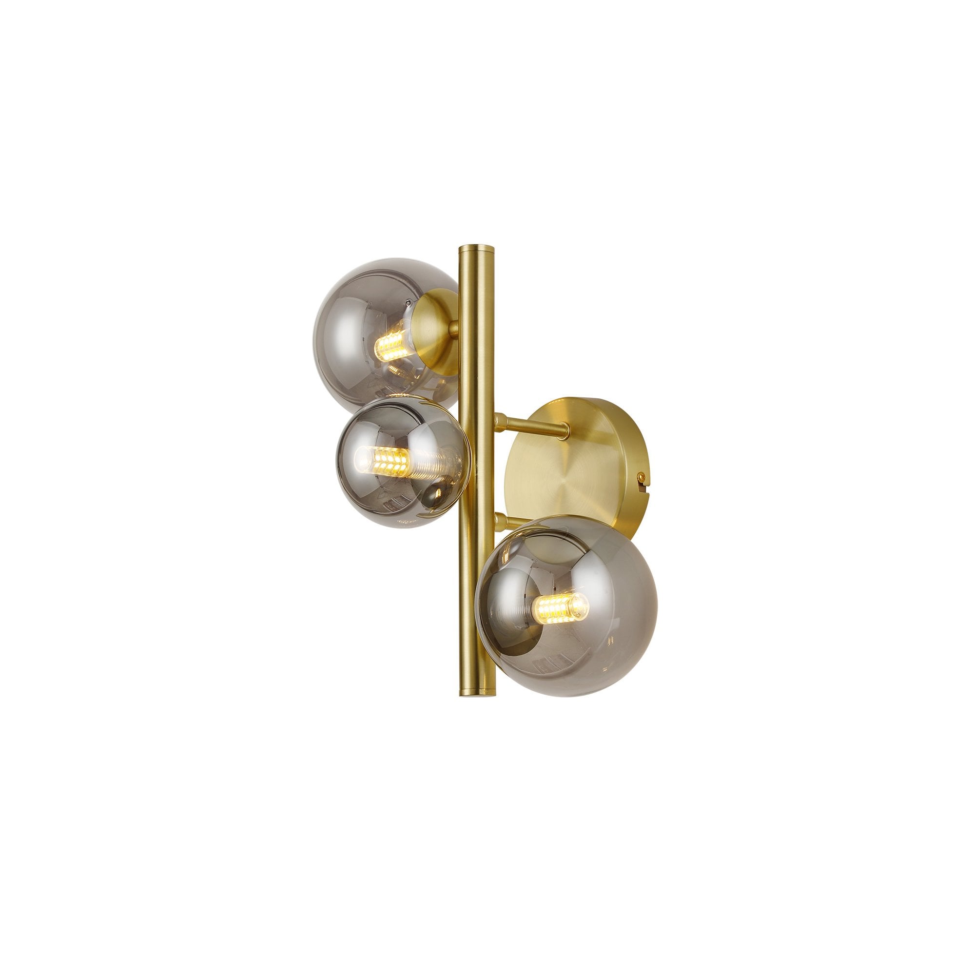 NL9324/SM9 Prague 3 Light Wall Light Satin Gold Smoke Plated