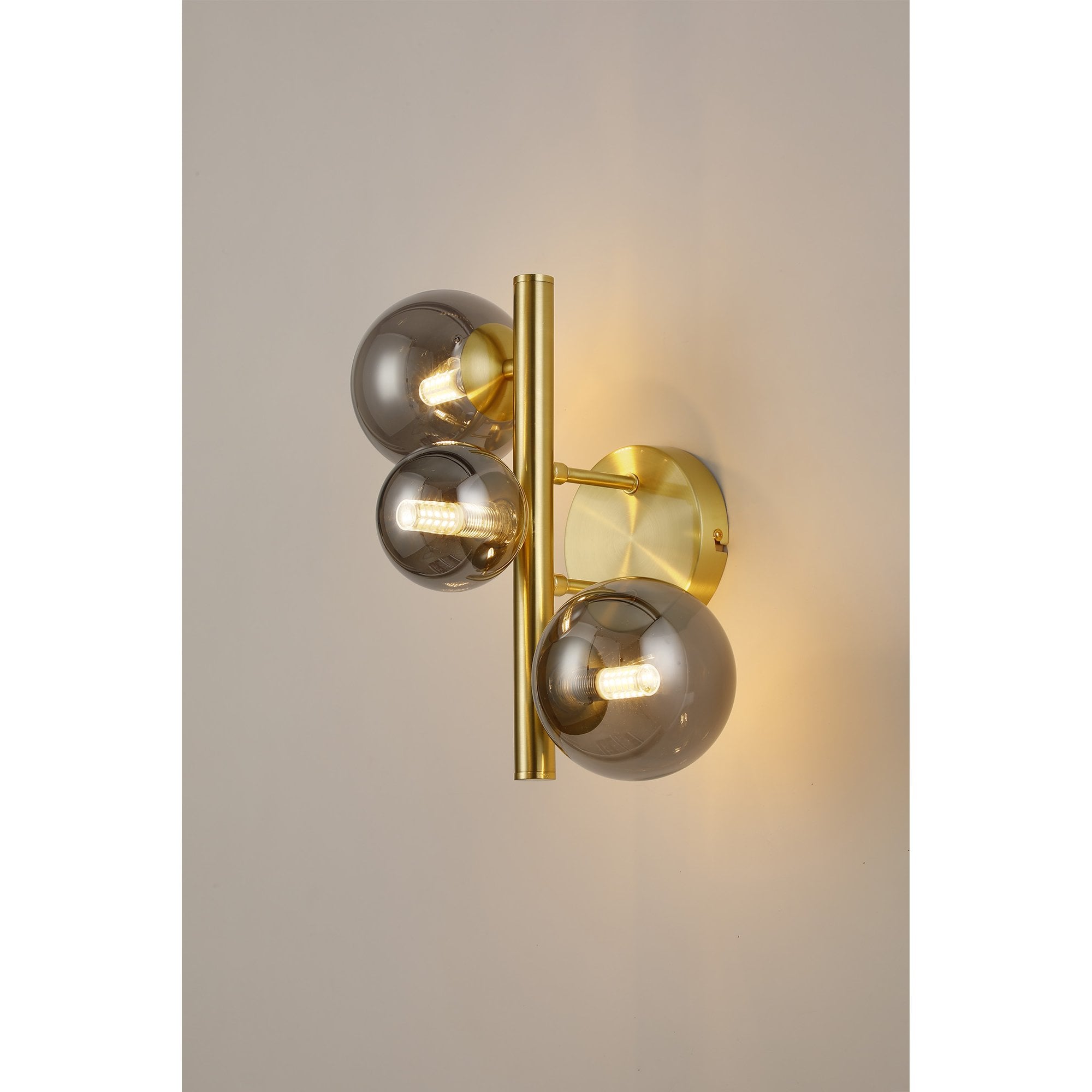 NL9324/SM9 Prague 3 Light Wall Light Satin Gold Smoke Plated