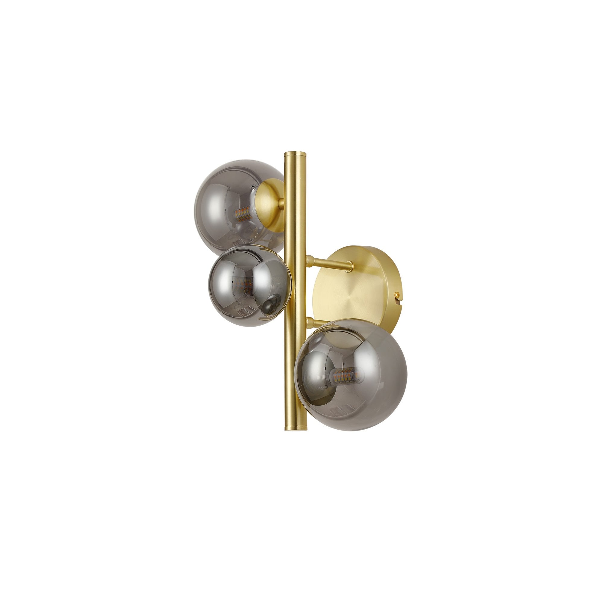NL9324/SM9 Prague 3 Light Wall Light Satin Gold Smoke Plated