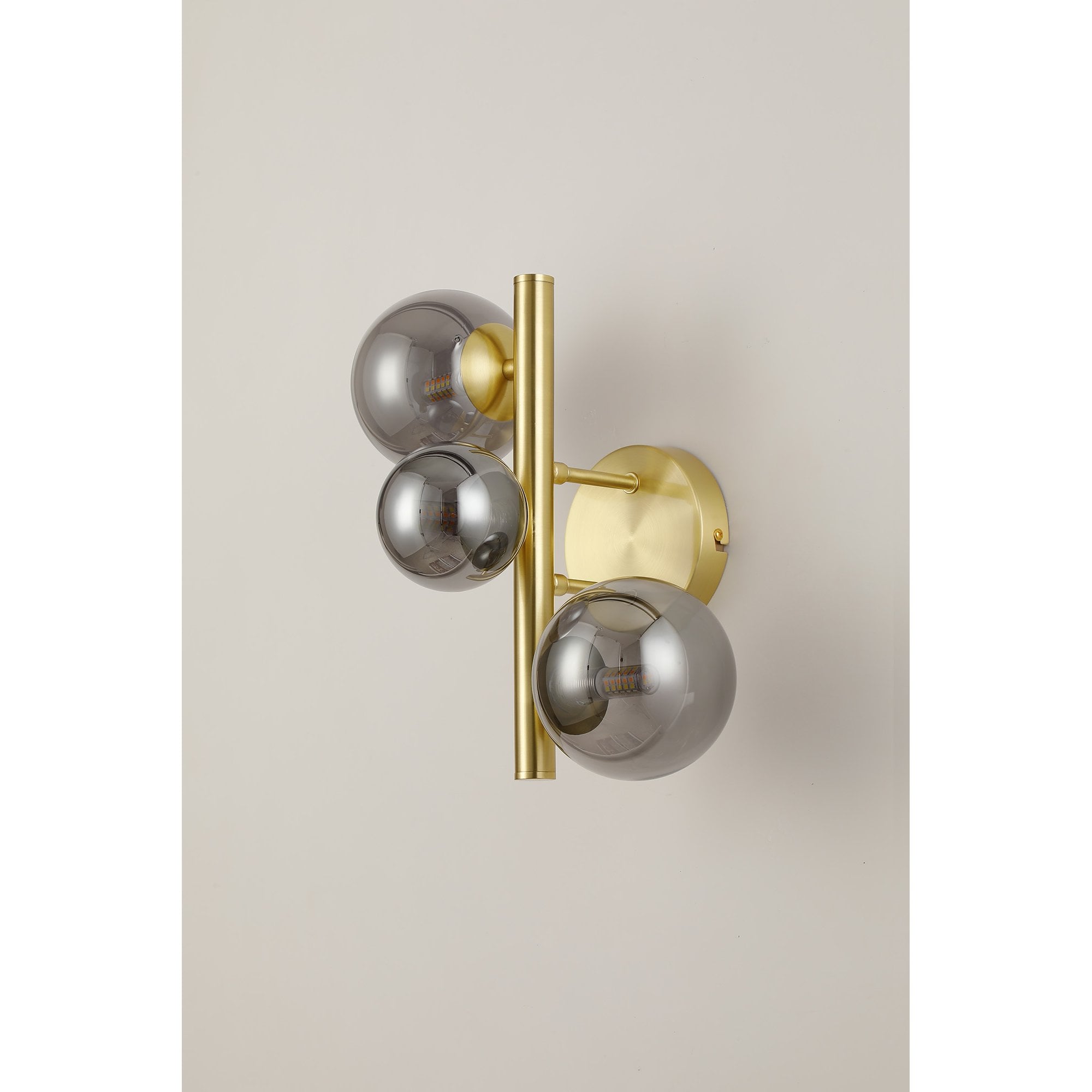 NL9324/SM9 Prague 3 Light Wall Light Satin Gold Smoke Plated